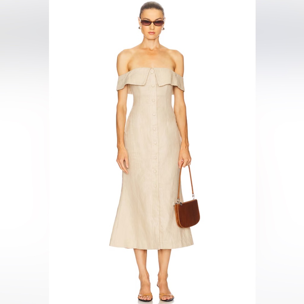 Camila Coelho Harlow Linen Midi Dress in white- size small NWOT